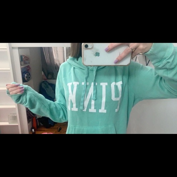 pink victoria secret teal light hoodie - Picture 2 of 2